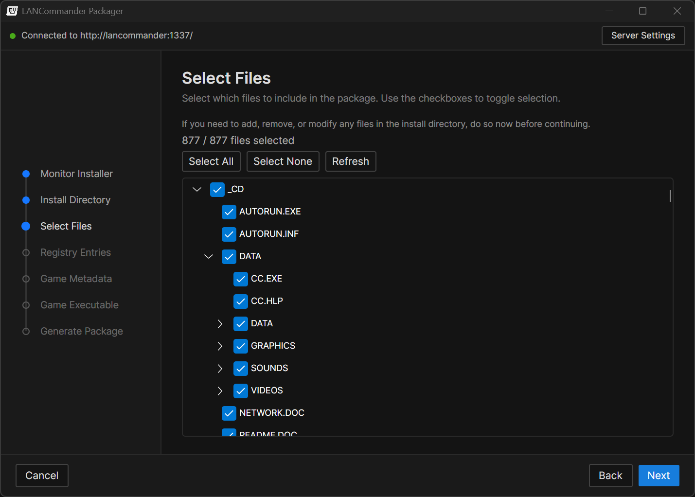Packager Select Files